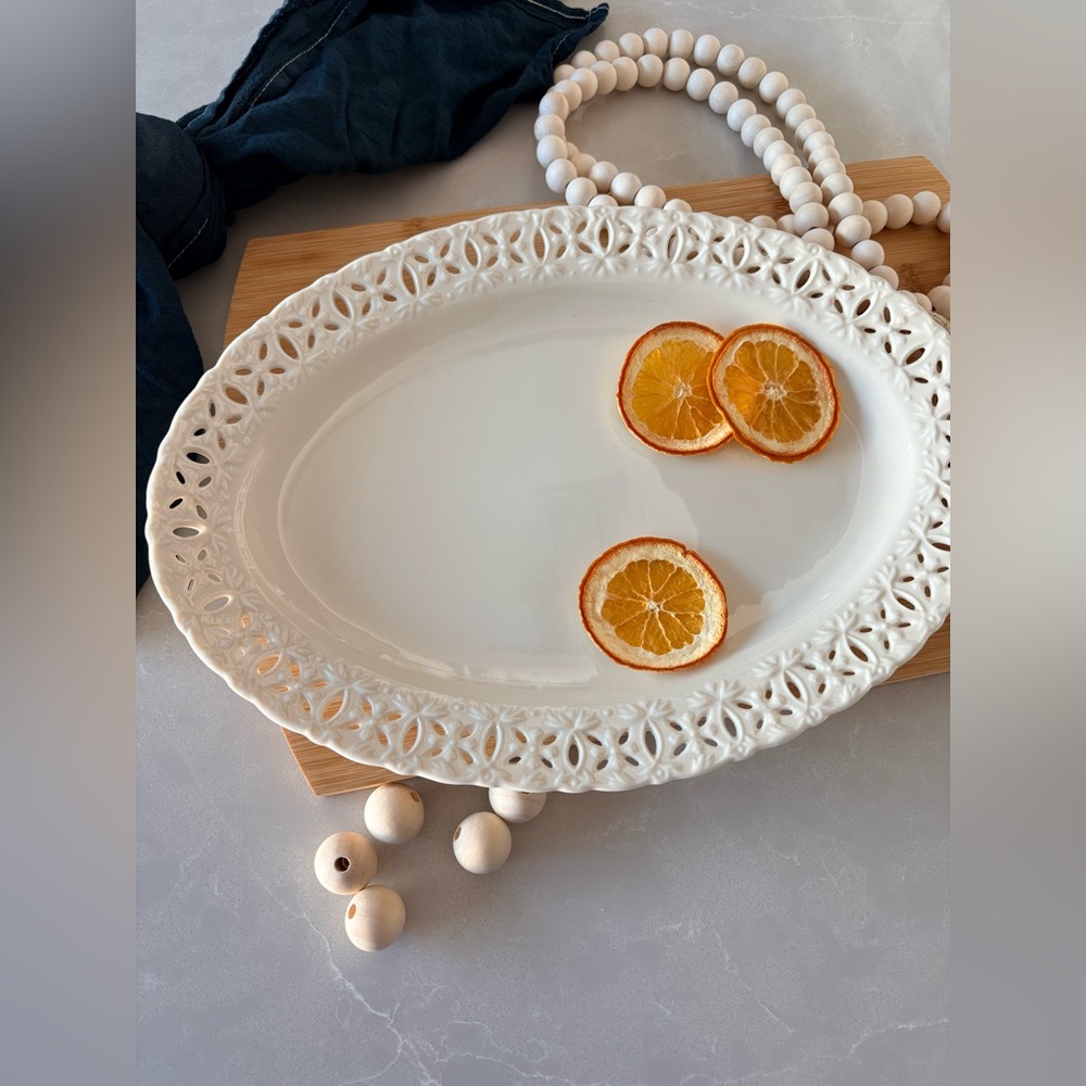 Godinger Regal Cream Pierced Oval Platter | Porcelain Statement Serveware | 14” - Picture 11 of 17